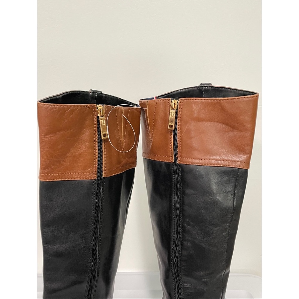 Tommy Hilfiger Gibsy Leather Riding Boots Black & Brown Size 6.5 - Picture 6 of 8